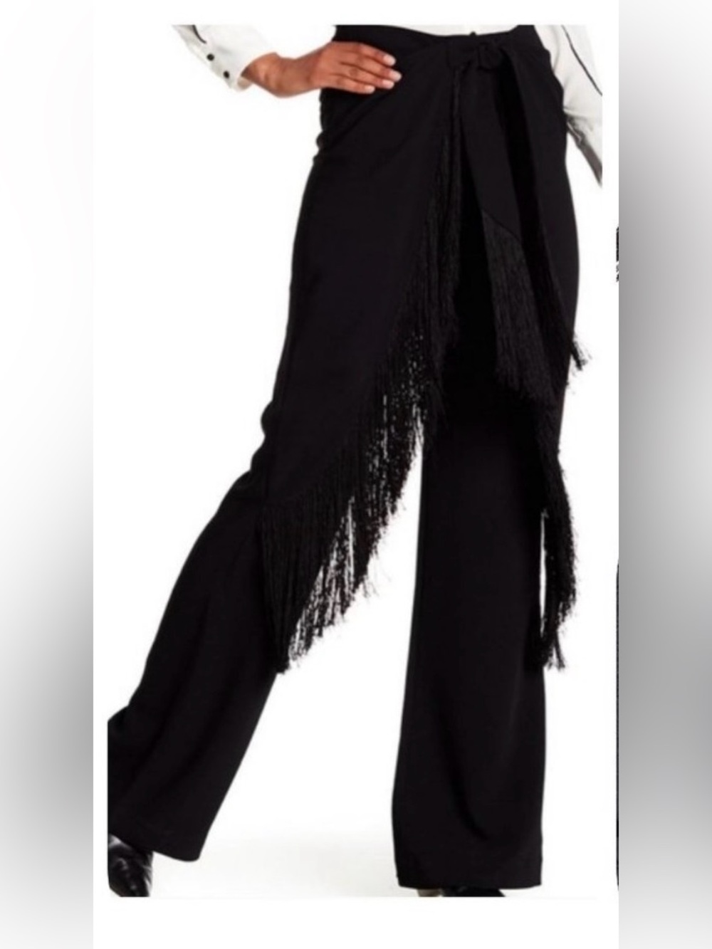 CINQ À SEPT Audrina Black High-waist Fringed Wide-leg Pants Size 0